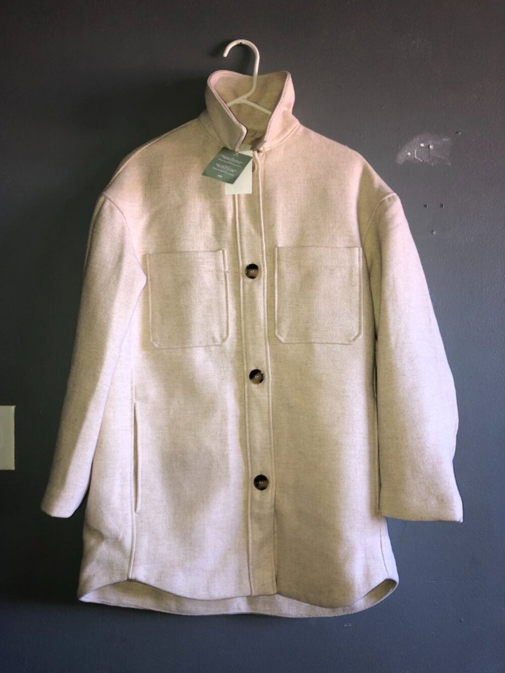NWT H&M Women's Lined Recycled Polyester / Wool Blend Beige Preppy Coat XS